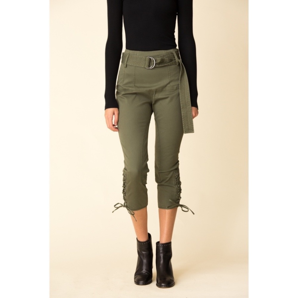 Marissa Webb Hewitt Lace-Up Pants in Military Green High Waisted Belted Capris